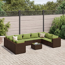 vidaXL Salon de jardin 10 pcs avec coussins marron résine tressée 