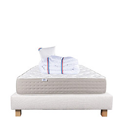 LUXURY LITERIE Ensemble matelas Dreamlux 90x190 cm + sommier beige ep20cm + oreiller + couette pas cher