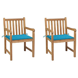 vidaXL Chaises de jardin lot de 2 et coussins bleu Bois de teck massif