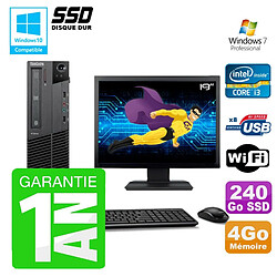 PC Lenovo M91p SFF Intel I3-2120 4Go Disque 240Go SSD Graveur Wifi W7 Ecran 19" - Occasion