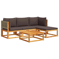 vidaXL Salon de jardin avec coussins 5 pcs Bois d'acacia solide