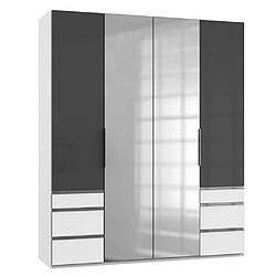 Inside 75 Armoire penderie LISEA 4 portes 6 tiroirs verre anthracite 200 x 236 cm HT