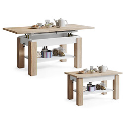 Dusine TABLE BASSE JIMMY BOIS / BLANC RELEVABLE + EXTENSIBLE JUSQU' 150 CM