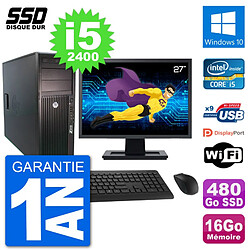 PC Tour HP Z210 Ecran 27" Intel i5-2400 RAM 16Go SSD 480Go Windows 10 Wifi - Occasion