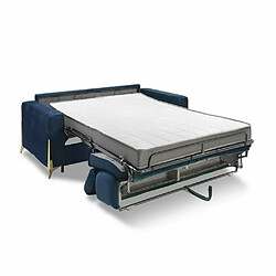 Inside 75 Canapé express ODACIO convertible 140cm têtières réglables matelas épaisseur 16cm pieds dorés velours bleu nuit