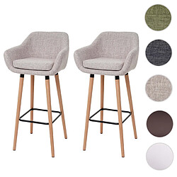 Mendler 2x tabouret de bar Malmö T381, chaise bar/comptoir ~ tissu, crème gris 