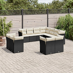 vidaXL Salon de jardin 11 pcs avec coussins noir résine tressée 