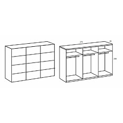 Inside 75 Armoire coulissante AURELIA 270cm blanc porte verre gris