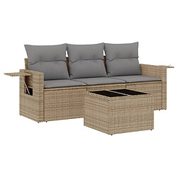 vidaXL Salon de jardin avec coussins 4 pcs beige résine tressée