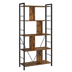 Helloshop26 Meuble de rangement bibliothèque étagère 5 niveaux avec compartiments ouverts pour bureau salon chambre style industriel 150 cm marron rustique et noir 12_0001463