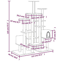 vidaXL Arbre à chat avec griffoirs en sisal Crème 145 cm pas cher