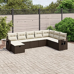 vidaXL Salon de jardin 8 pcs avec coussins marron résine tressée