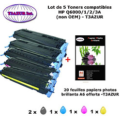 5 Toners génériques HP HP Q6000,1,2,3A pour HP LaserJet 1600, 2600, 2600N + 20f papiers photos A6 -T3AZUR 