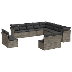 vidaXL Salon de jardin avec coussins 13 pcs gris résine tressée