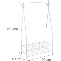Helloshop26 Portant à vêtements tringle cintre rangement 2 compartiments rangement chaussures bottes 162 cm en métal blanc 13_0002133_2 