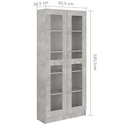 vidaXL Armoire à vitrine Gris béton 82,5x30,5x185,5 cm Bois ingénierie pas cher