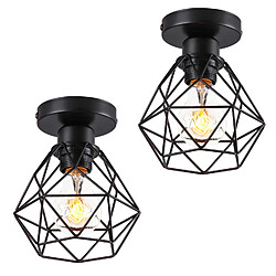 Stoex 2PCS Plafonnier Rétro Vintage Lampe de Plafond Cage en Métal Luminaire Plafonnier Moderne Ampoule E27, Lustre D'Intérieur Noir 