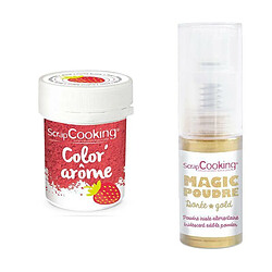 Scrapcooking Colorant alimentaire rose arôme fraise + Poudre alimentaire irisée dorée