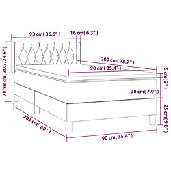 vidaXL Sommier à lattes de lit et matelas Gris clair 90x200 cm Velours pas cher