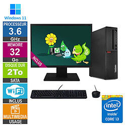 PC Lenovo M720s i3-8100 3.60GHz 32Go/2To Wifi W11 + Ecran 19 - Reconditionné