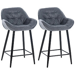 Decoshop26 Lot de 2 tabourets de bar chaises hautes assise effet capitonnée en tissu gris et métal noir 10_0004165 