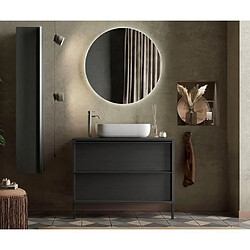 Tbs STEEL Ensemble Meuble salle de bain L 92 + Vasque + 2 Tiroirs - Coloris chêne noir brulé