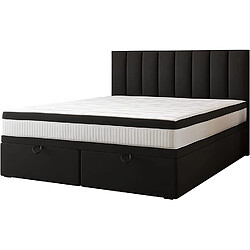 Avis TRADA Lit adulte rembourré Bond avec rangement et matelas ressorts ensachés 160x200 en noir