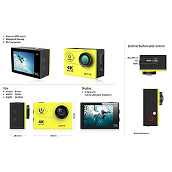 Wewoo Caméra sport jaune 4K Ultra HD 1080P 12MP 2 pouces LCD Écran WiFi Sports Caméra, 170 Degrés Angle Grand Angle, 30 m Étanche pas cher