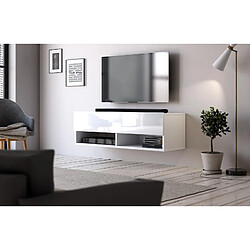 VIVALDI Meuble TV - DERBY 1 - 100 cm - blanc mat / blanc brillant - style moderne