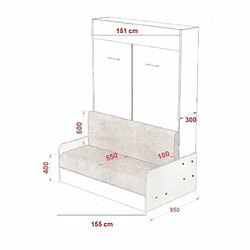 Inside 75 Composition lit escamotable blanc mat DYNAMO SOFA canapé accoudoirs blanc mat et gris colonne armoire + bibliothèque 140*200 pas cher