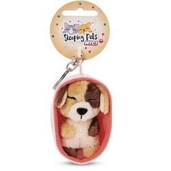 NICI Peluche Porte-Cles 8 Cm - Chien Bicolore Beige Marron Endormi