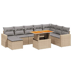 vidaXL Salon de jardin avec coussins 9 pcs beige résine tressée