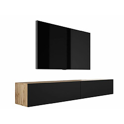 3XELIVING Meuble TV suspendu, D: l : 2 x 100 cm, H : 34 cm, P : 32 cm CHÊNE WOTAN/NOIR MAT 