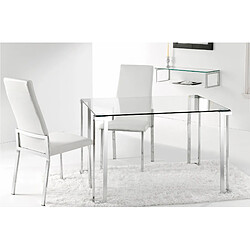 Pegane Table à manger rectangulaire en verre avec pieds chromés , Longueur 120 X largeur 80 cm