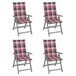 Maison Chic Lot de 4 Chaises inclinables de jardin - Fauteuil d'extérieur avec coussins Bois d'acacia -MN64039