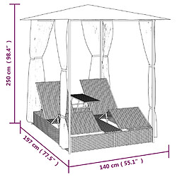 vidaXL Chaise longue double avec rideaux Résine tressée Marron pas cher