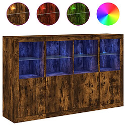 Maison Chic Lot de 3 Commode Buffet - Meuble de rangements avec lumières LED chêne fumé bois d'ingénierie -GKD61198