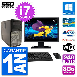 PC Tour Dell 790 MT Ecran 19" Intel i7-2600 RAM 8Go SSD 240Go Windows 10 Wifi · Occasion 