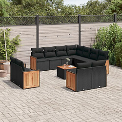 vidaXL Salon de jardin 12 pcs avec coussins noir résine tressée