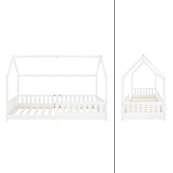 ML-Design Lit d'enfants blanc en bois de pin avec toit et protection antichute 200x90cm