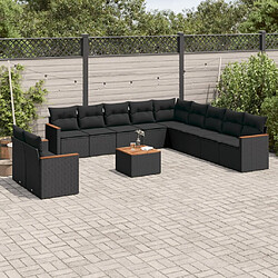 Maison Chic Salon de jardin 12 pcs avec coussins, Ensemble Tables et chaises d'extérieur noir résine tressée -GKD791605