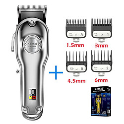  Tondeuse à cheveux Kemei  rechargeable LED, san fil ,6   vitesses avec 4  pics accessoires- Argent  