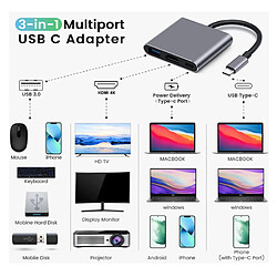 Chrono Adaptateur multiport USB C vers HDMI Sortie 4K USB-C PD100W Charge rapide, Gris pas cher