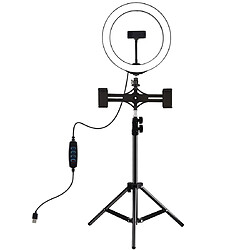 Wewoo Supports téléphoniques doubles Support horizontal + de trépied de 1,1 m + Anneau de 10 pouces 26 cm LED Vlogging Video Light Kits de diffusion en direct noir