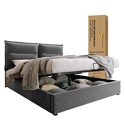 Acheter KOMHTOM Lit Hydraulique Double - 140 X 200 cm - Structure Métallique - Velours - Espace De Rangement - Gris - Matelas Inclus