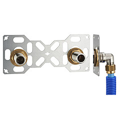 FIXSYSTEM double : kit complet de fixation d'un robinet mural entraxe 150 mm Coudes d'alimentation à compression sur tube PER NOYON & THIEBAULT - Ø 16 mm, sortie mâle 3/4' (20x27) - 3315-16PL1 