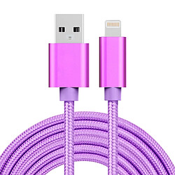 Wewoo Câble Violet pour iPhone X / 8 & 8 Plus / 7 & 7 Plus / 6 & 6s & 6 Plus & 6s Plus / iPad Tête de métal de style tissé de 3m 3A Lightning 8 broches à de données / chargeur d'USB, 