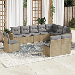 Maison Chic Salon de jardin avec coussins 10 pcs | Ensemble de Table et chaises | Mobilier d'Extérieur beige résine tressée -GKD87329