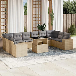 vidaXL Salon de jardin 11 pcs avec coussins beige résine tressée