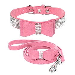 Universal Nœuds en suède, cuir, strass, col pour chien et couverture pour laisse, chiot, chat, dragon, petit chien, chat | collier pour chien, chat | collier pour chat (rose) 